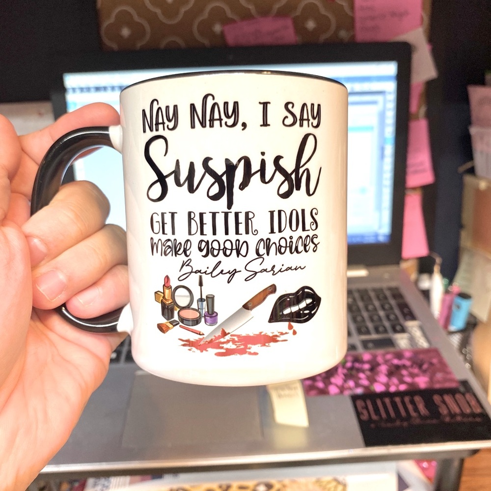 Custom Bailey Sarian coffee mug, ceramic colored